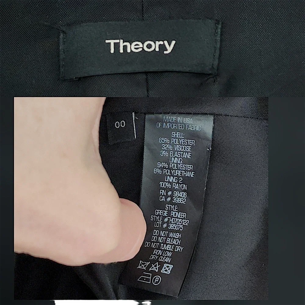 Theory Blazer sz 00 Womens Black 3-Button Tailored Office Suit Jacket‎ Coat READ